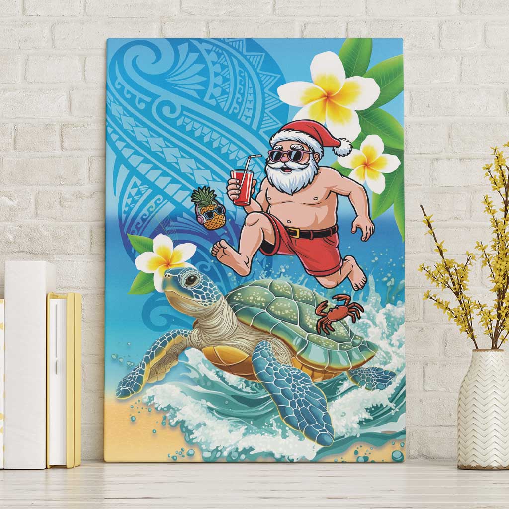 Polynesian Merry Christmas Canvas Wall Art Funny Santa with Sea Turtle Beach Plumeria LT03 Without Frame Multicolor - Polynesian Pride