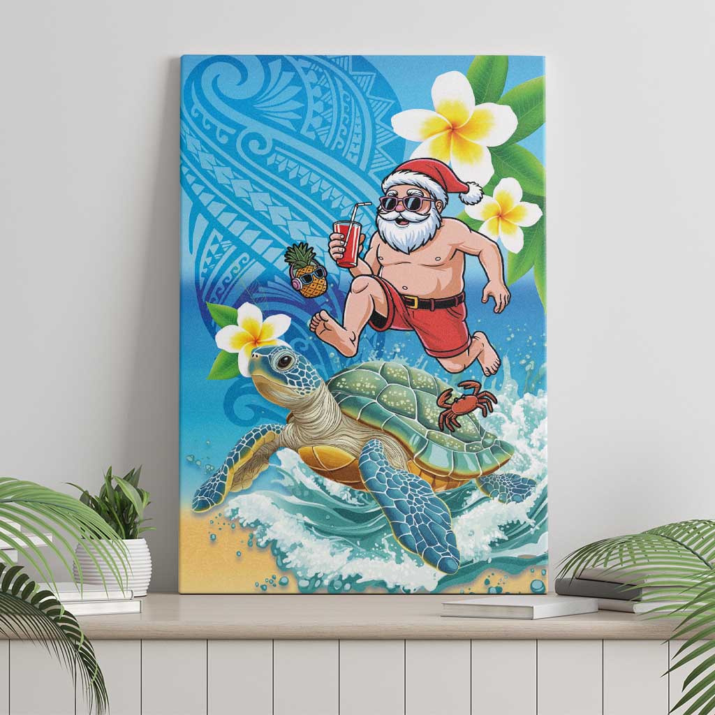 Polynesian Merry Christmas Canvas Wall Art Funny Santa with Sea Turtle Beach Plumeria LT03 - Polynesian Pride