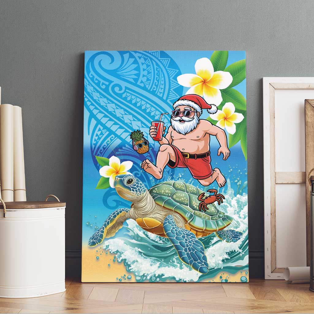 Polynesian Merry Christmas Canvas Wall Art Funny Santa with Sea Turtle Beach Plumeria LT03 - Polynesian Pride