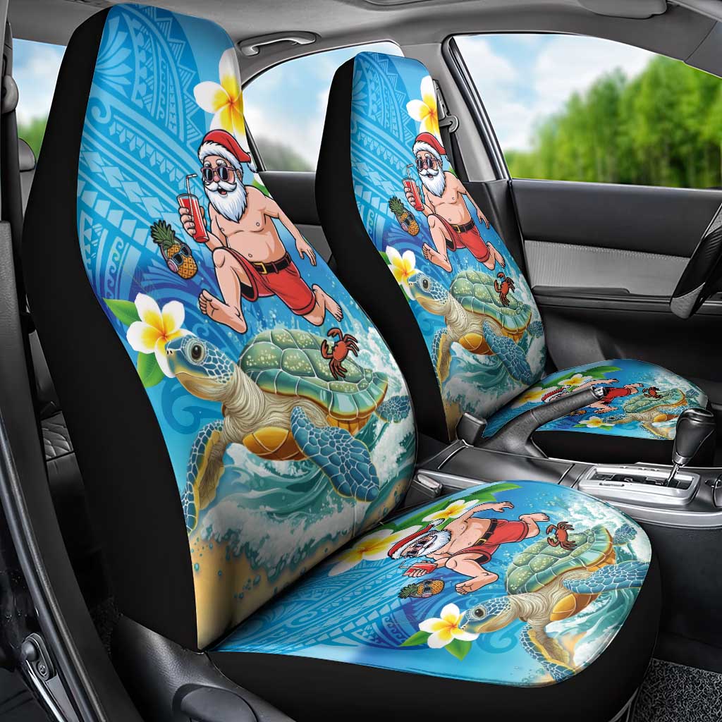Polynesian Merry Christmas Car Seat Cover Funny Santa with Sea Turtle Beach Plumeria LT03 - Polynesian Pride