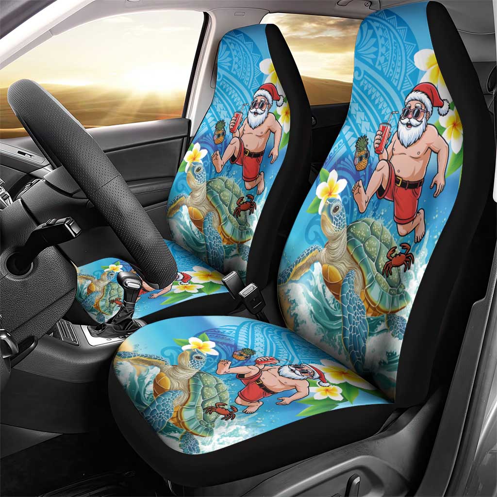 Polynesian Merry Christmas Car Seat Cover Funny Santa with Sea Turtle Beach Plumeria LT03 - Polynesian Pride