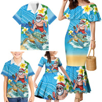 Polynesian Merry Christmas Family Matching Mermaid Dress and Hawaiian Shirt Funny Santa with Sea Turtle Beach Plumeria LT03 - Polynesian Pride