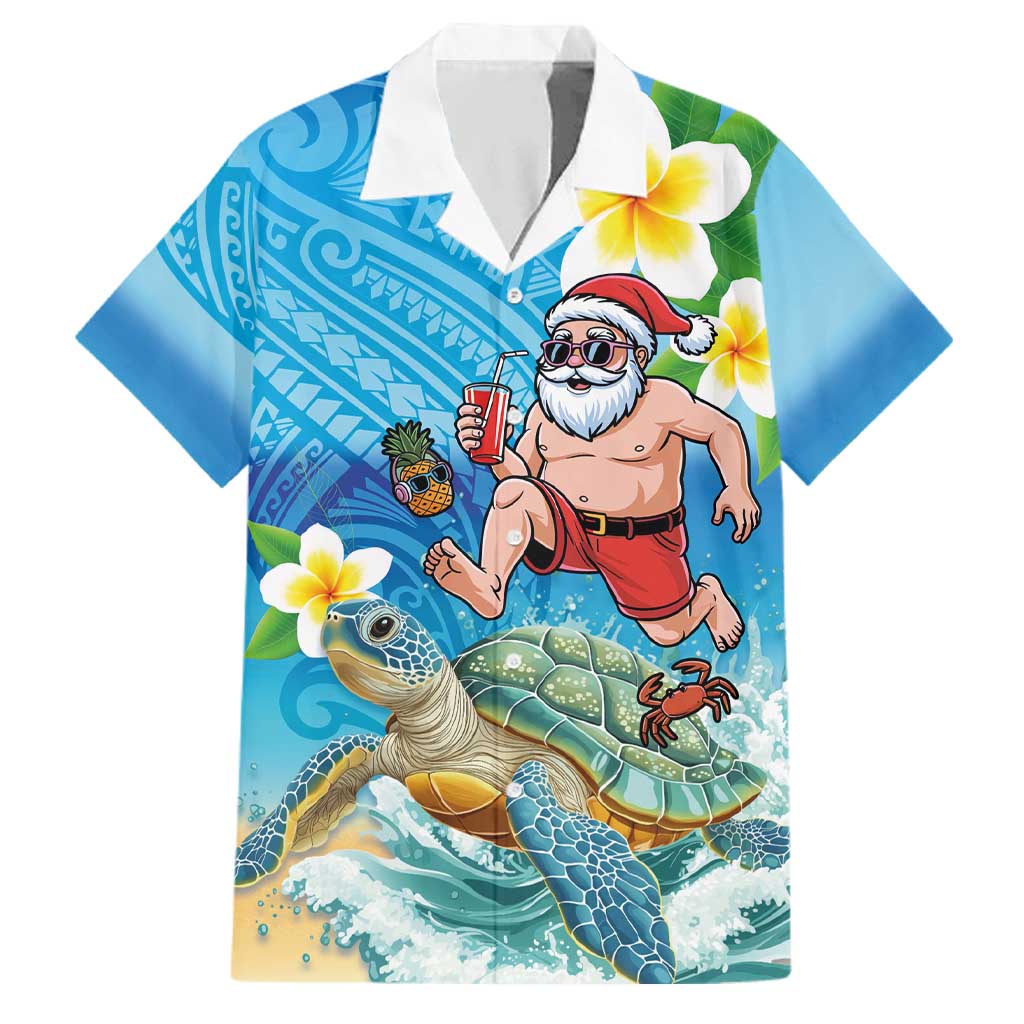 Polynesian Merry Christmas Family Matching Mermaid Dress and Hawaiian Shirt Funny Santa with Sea Turtle Beach Plumeria LT03 Dad's Shirt - Short Sleeve Multicolor - Polynesian Pride