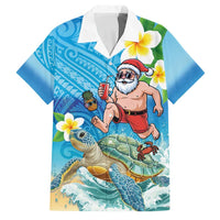 Polynesian Merry Christmas Family Matching Off The Shoulder Long Sleeve Dress and Hawaiian Shirt Funny Santa with Sea Turtle Beach Plumeria LT03 Dad's Shirt - Short Sleeve Multicolor - Polynesian Pride