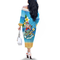 Polynesian Merry Christmas Family Matching Off The Shoulder Long Sleeve Dress and Hawaiian Shirt Funny Santa with Sea Turtle Beach Plumeria LT03 - Polynesian Pride