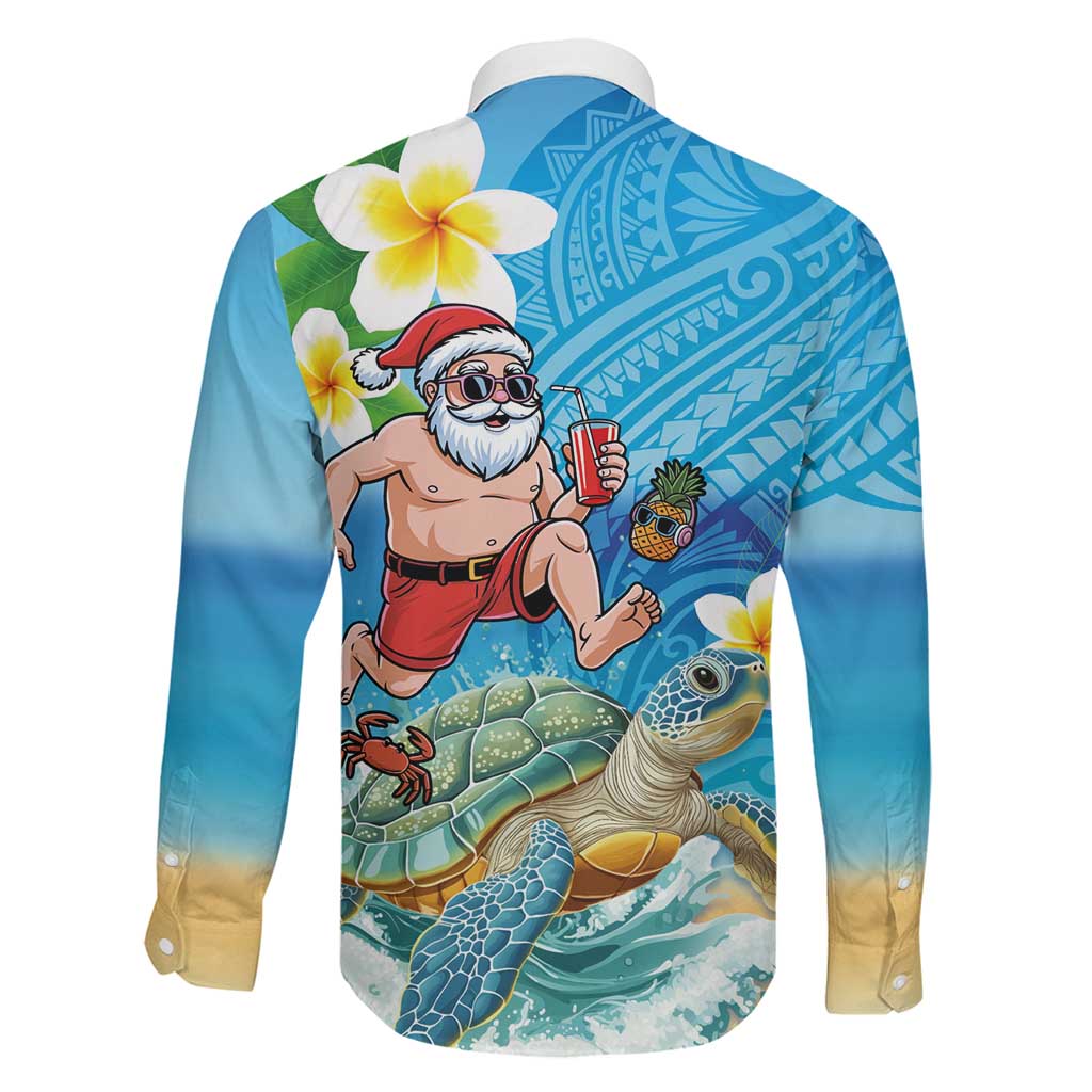 Polynesian Merry Christmas Family Matching Off Shoulder Maxi Dress and Hawaiian Shirt Funny Santa with Sea Turtle Beach Plumeria LT03 - Polynesian Pride