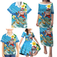 Polynesian Merry Christmas Family Matching Puletasi and Hawaiian Shirt Funny Santa with Sea Turtle Beach Plumeria LT03 - Polynesian Pride