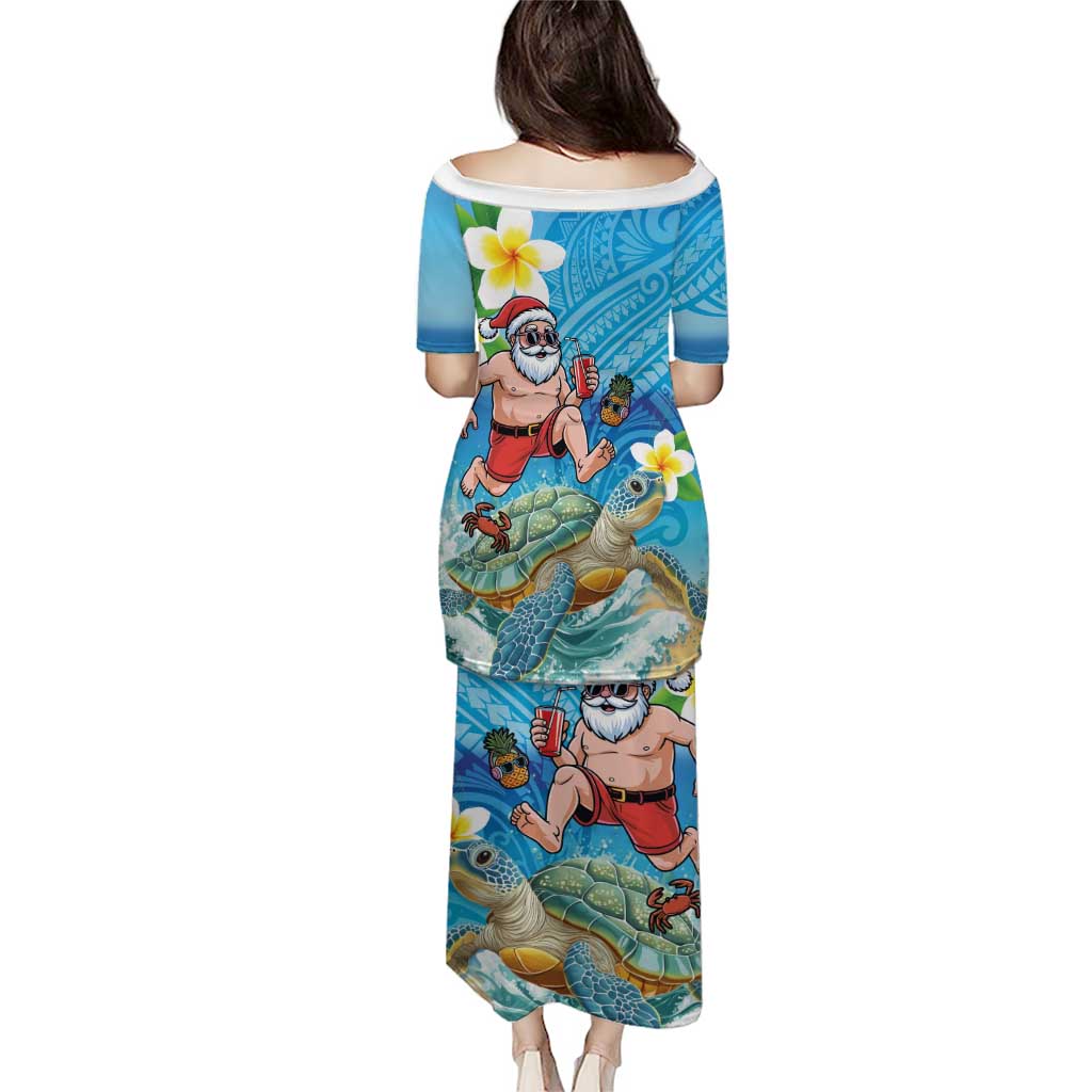 Polynesian Merry Christmas Family Matching Puletasi and Hawaiian Shirt Funny Santa with Sea Turtle Beach Plumeria LT03 - Polynesian Pride
