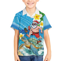 Polynesian Merry Christmas Family Matching Short Sleeve Bodycon Dress and Hawaiian Shirt Funny Santa with Sea Turtle Beach Plumeria LT03 Son's Shirt Multicolor - Polynesian Pride