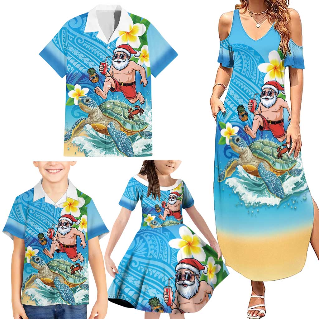 Polynesian Merry Christmas Family Matching Summer Maxi Dress and Hawaiian Shirt Funny Santa with Sea Turtle Beach Plumeria - Polynesian Pride