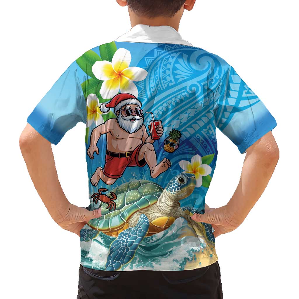Polynesian Merry Christmas Hawaiian Shirt Funny Santa with Sea Turtle Beach Plumeria - Polynesian Pride