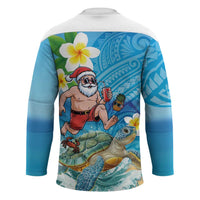 Polynesian Merry Christmas Hockey Jersey Funny Santa with Sea Turtle Beach Plumeria - Polynesian Pride