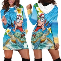 Polynesian Merry Christmas Hoodie Dress Funny Santa with Sea Turtle Beach Plumeria LT03 - Polynesian Pride