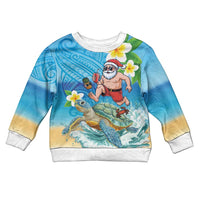Polynesian Merry Christmas Kid Ugly Christmas Sweater Funny Santa with Sea Turtle on Beach and Plumeria LT03 Kid Multicolor - Polynesian Pride