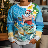 Polynesian Merry Christmas Kid Ugly Christmas Sweater Funny Santa with Sea Turtle on Beach and Plumeria LT03 - Polynesian Pride