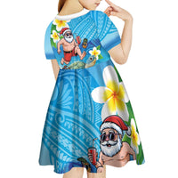 Polynesian Merry Christmas Kid Short Sleeve Dress Funny Santa with Sea Turtle Beach Plumeria LT03 - Polynesian Pride