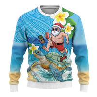 Polynesian Merry Christmas Ugly Christmas Sweater Funny Santa with Sea Turtle on Beach and Plumeria LT03 - Polynesian Pride