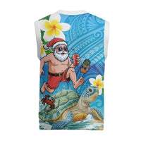 Polynesian Merry Christmas Knitted V-Neck Vest Funny Santa with Sea Turtle on Beach and Plumeria LT03 - Polynesian Pride