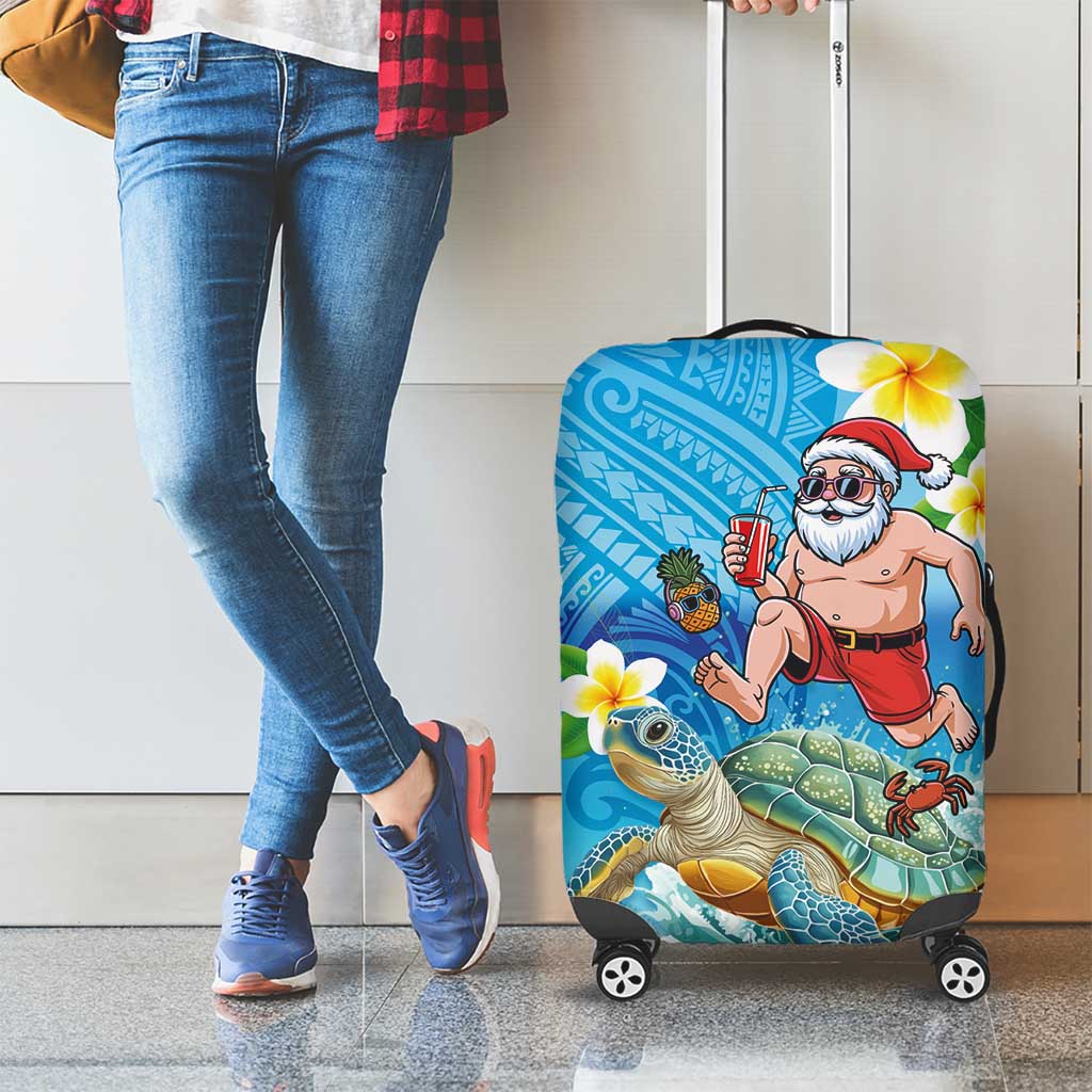 Polynesian Merry Christmas Luggage Cover Funny Santa with Sea Turtle Beach Plumeria - Polynesian Pride