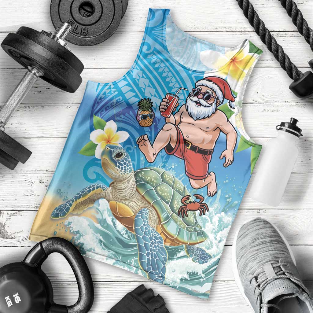 Polynesian Merry Christmas Men Tank Top Funny Santa with Sea Turtle Beach Plumeria - Polynesian Pride