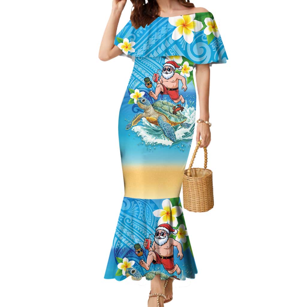 Polynesian Merry Christmas Mermaid Dress Funny Santa with Sea Turtle Beach Plumeria LT03 Women Multicolor - Polynesian Pride