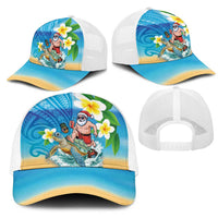 Polynesian Merry Christmas Mesh Trucker Cap Funny Santa with Sea Turtle Beach and Plumeria - Polynesian Pride