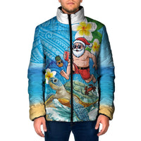 Polynesian Merry Christmas Padded Jacket Funny Santa with Sea Turtle Beach Plumeria LT03 Men Multicolor - Polynesian Pride