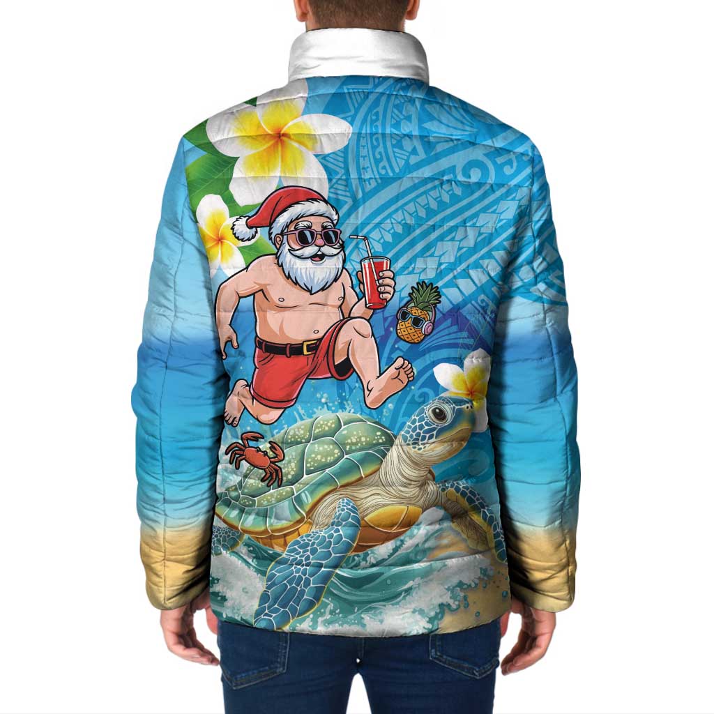 Polynesian Merry Christmas Padded Jacket Funny Santa with Sea Turtle Beach Plumeria LT03 - Polynesian Pride