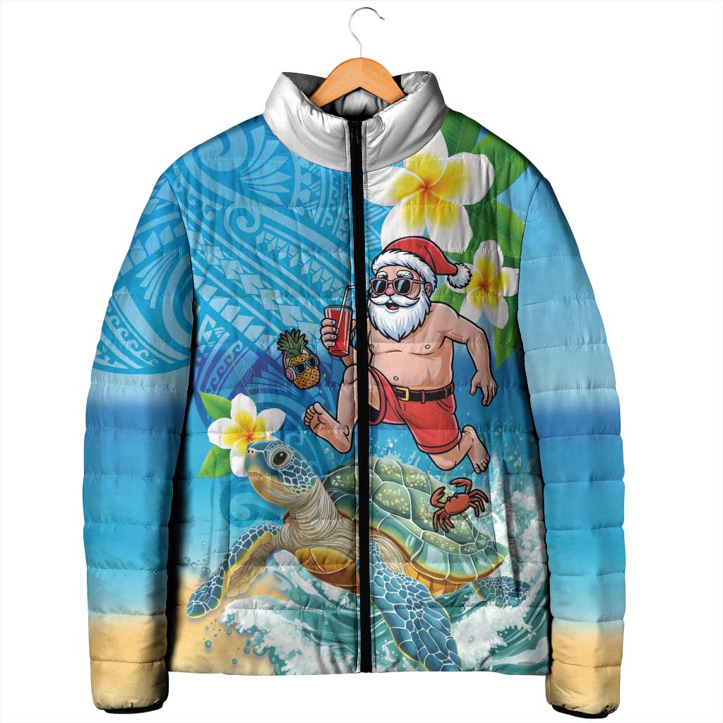 Polynesian Merry Christmas Padded Jacket Funny Santa with Sea Turtle Beach Plumeria LT03 - Polynesian Pride