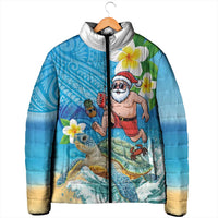 Polynesian Merry Christmas Padded Jacket Funny Santa with Sea Turtle Beach Plumeria LT03 - Polynesian Pride