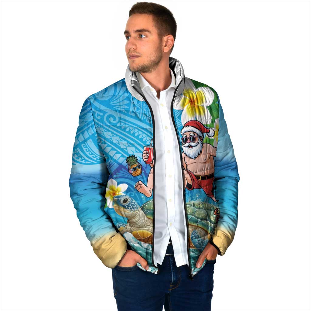 Polynesian Merry Christmas Padded Jacket Funny Santa with Sea Turtle Beach Plumeria LT03 - Polynesian Pride