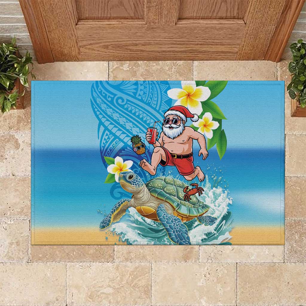 Polynesian Merry Christmas Rubber Doormat Funny Santa with Sea Turtle Beach Plumeria LT03 Multicolor - Polynesian Pride