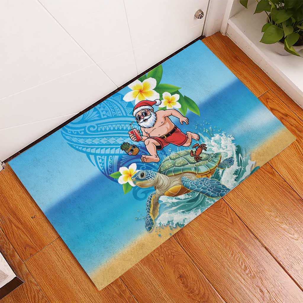 Polynesian Merry Christmas Rubber Doormat Funny Santa with Sea Turtle Beach Plumeria LT03 - Polynesian Pride