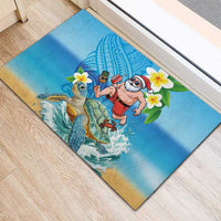 Polynesian Merry Christmas Rubber Doormat Funny Santa with Sea Turtle Beach Plumeria LT03 - Polynesian Pride