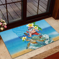 Polynesian Merry Christmas Rubber Doormat Funny Santa with Sea Turtle Beach Plumeria LT03 - Polynesian Pride
