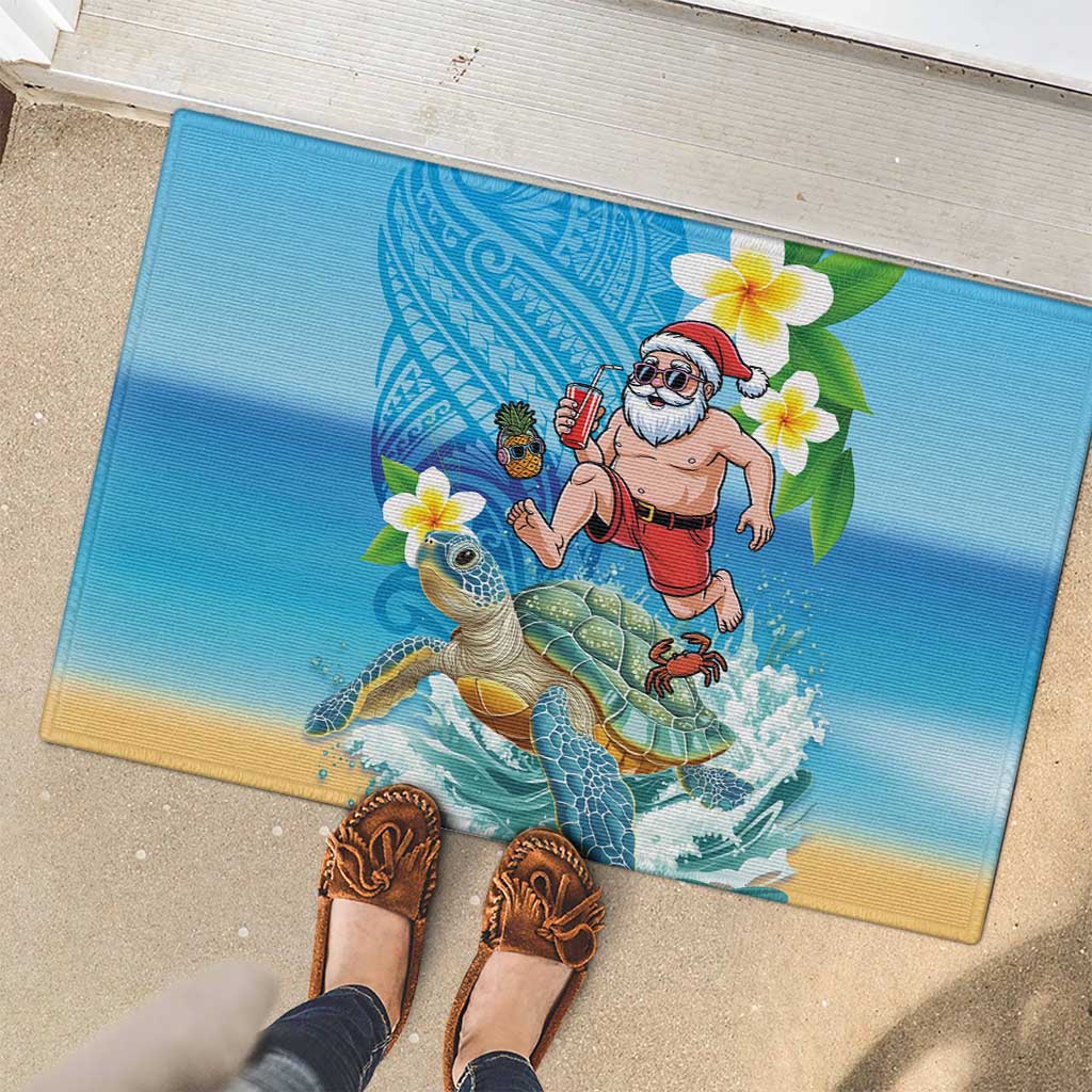 Polynesian Merry Christmas Rubber Doormat Funny Santa with Sea Turtle Beach Plumeria LT03 - Polynesian Pride
