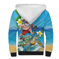 Polynesian Merry Christmas Sherpa Hoodie Funny Santa with Sea Turtle Beach Plumeria LT03 - Polynesian Pride