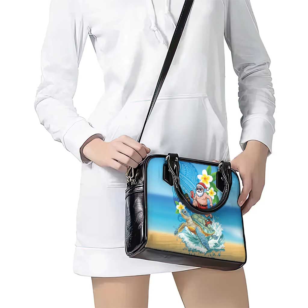 Polynesian Merry Christmas Shoulder Handbag Funny Santa with Sea Turtle Beach Plumeria - Polynesian Pride