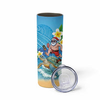 Polynesian Merry Christmas Skinny Tumbler Funny Santa with Sea Turtle Beach Plumeria LT03 - Polynesian Pride
