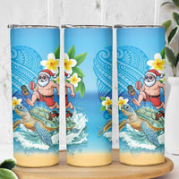 Polynesian Merry Christmas Skinny Tumbler Funny Santa with Sea Turtle Beach Plumeria LT03 - Polynesian Pride