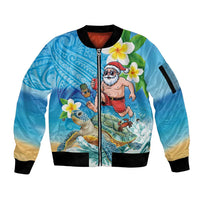 Polynesian Merry Christmas Sleeve Zip Bomber Jacket Funny Santa with Sea Turtle Beach Plumeria LT03 Unisex Multicolor - Polynesian Pride