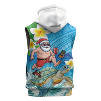 Polynesian Merry Christmas Sleeveless Hoodie Funny Santa with Sea Turtle Beach Plumeria LT03 - Polynesian Pride