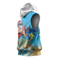 Polynesian Merry Christmas Sleeveless Hoodie Funny Santa with Sea Turtle Beach Plumeria LT03 - Polynesian Pride