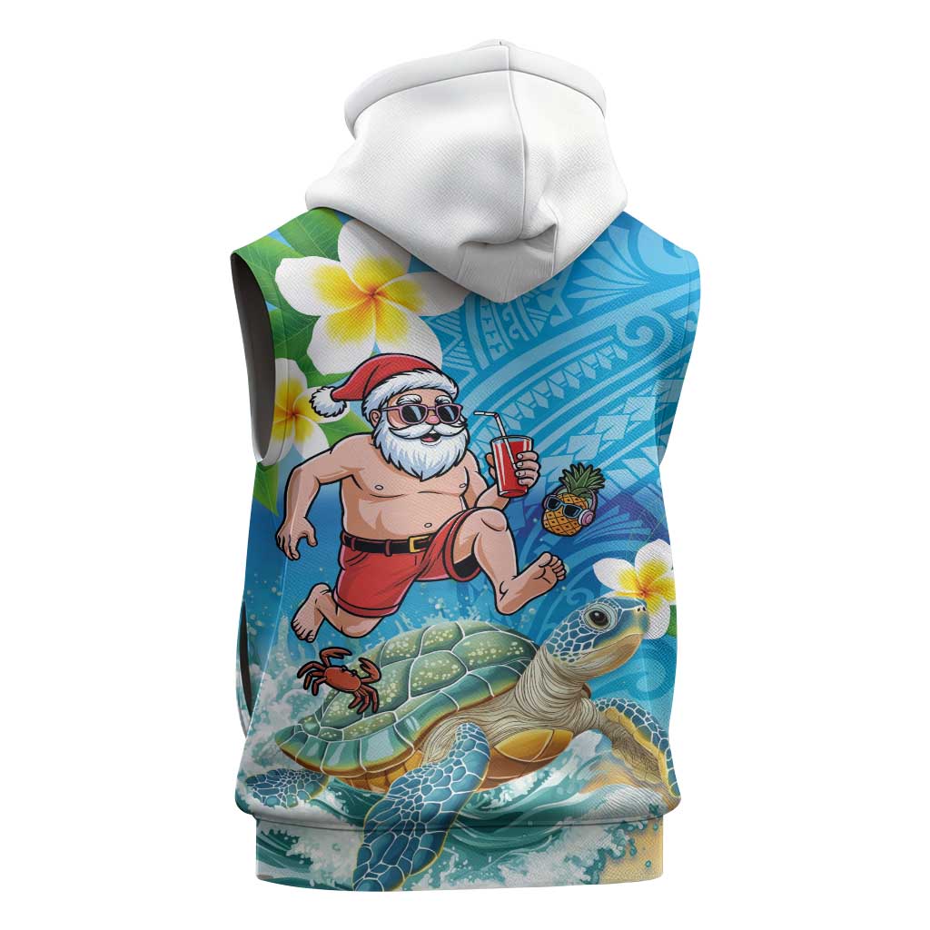 Polynesian Merry Christmas Sleeveless Zip Hoodie Funny Santa with Sea Turtle Beach Plumeria LT03 - Polynesian Pride