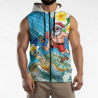 Polynesian Merry Christmas Sleeveless Zip Hoodie Funny Santa with Sea Turtle Beach Plumeria LT03 - Polynesian Pride