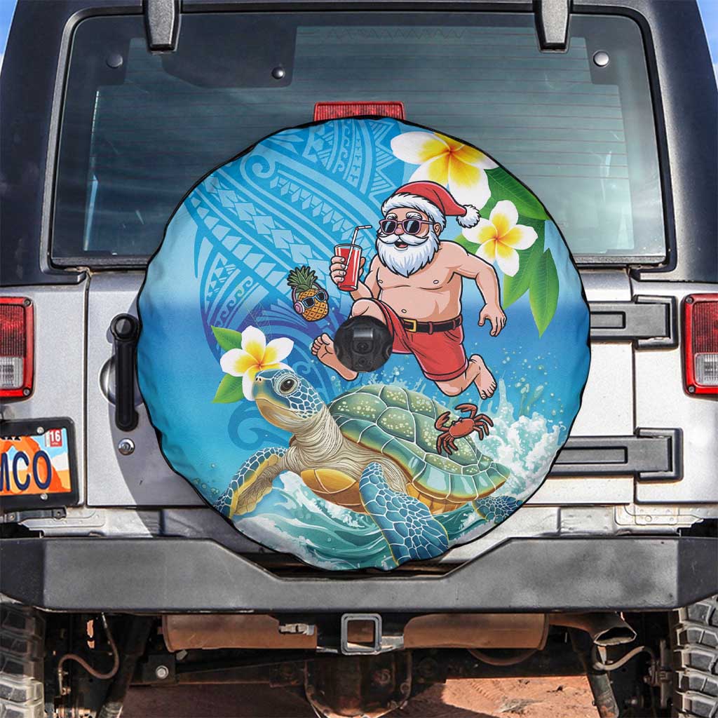Polynesian Merry Christmas Spare Tire Cover Funny Santa with Sea Turtle Beach Plumeria LT03 Multicolor - Polynesian Pride