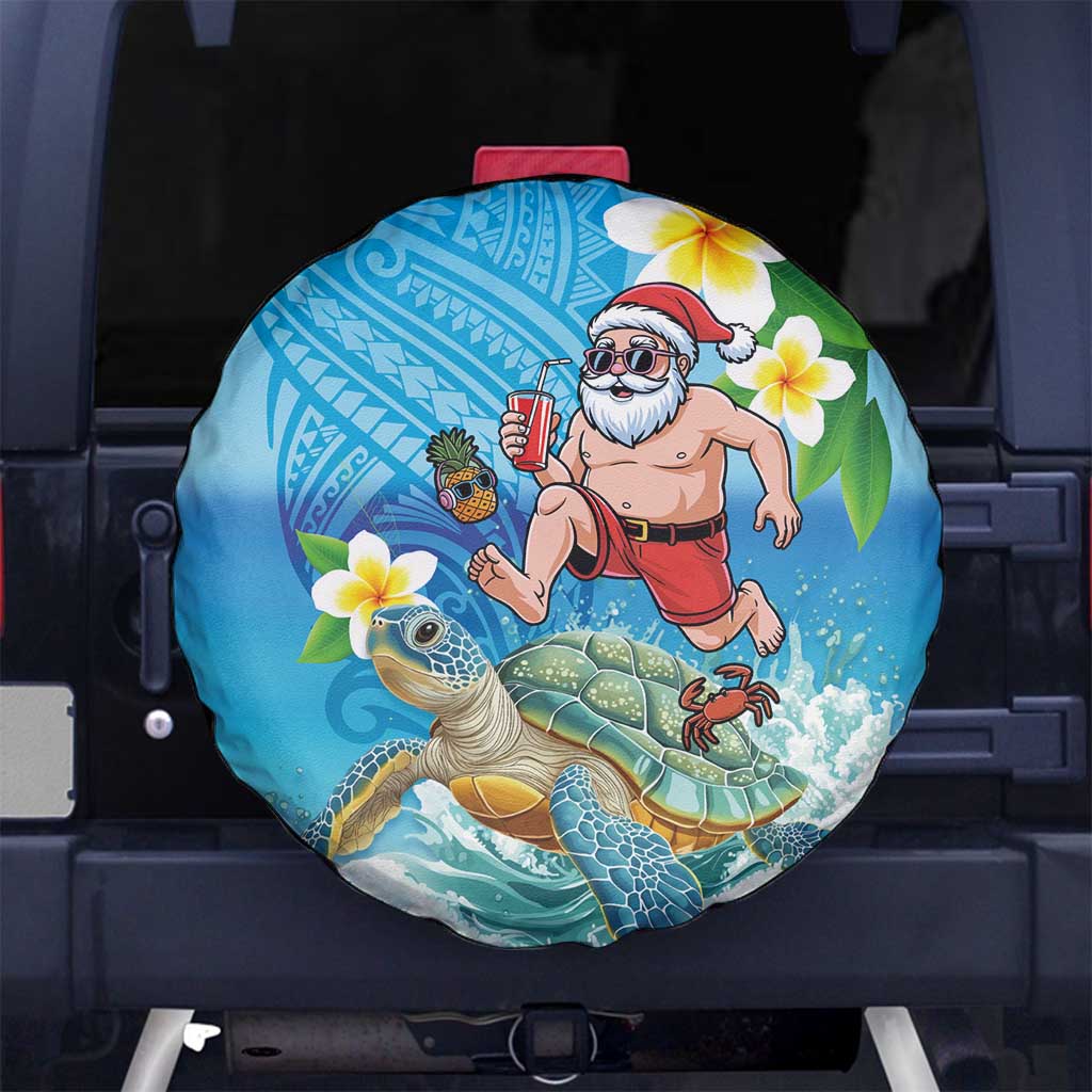 Polynesian Merry Christmas Spare Tire Cover Funny Santa with Sea Turtle Beach Plumeria LT03 No hole Multicolor - Polynesian Pride