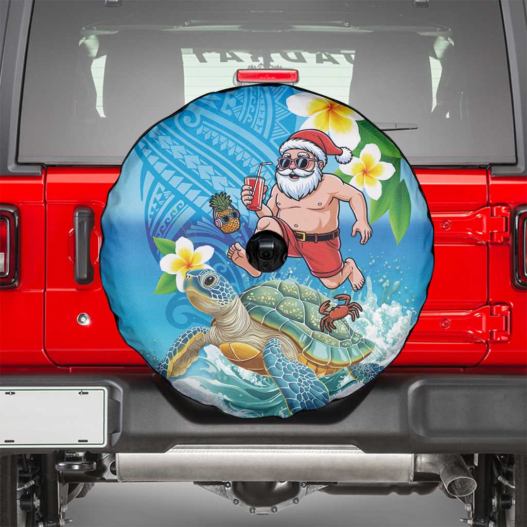 Polynesian Merry Christmas Spare Tire Cover Funny Santa with Sea Turtle Beach Plumeria LT03 - Polynesian Pride
