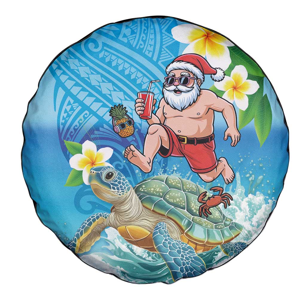 Polynesian Merry Christmas Spare Tire Cover Funny Santa with Sea Turtle Beach Plumeria LT03 - Polynesian Pride