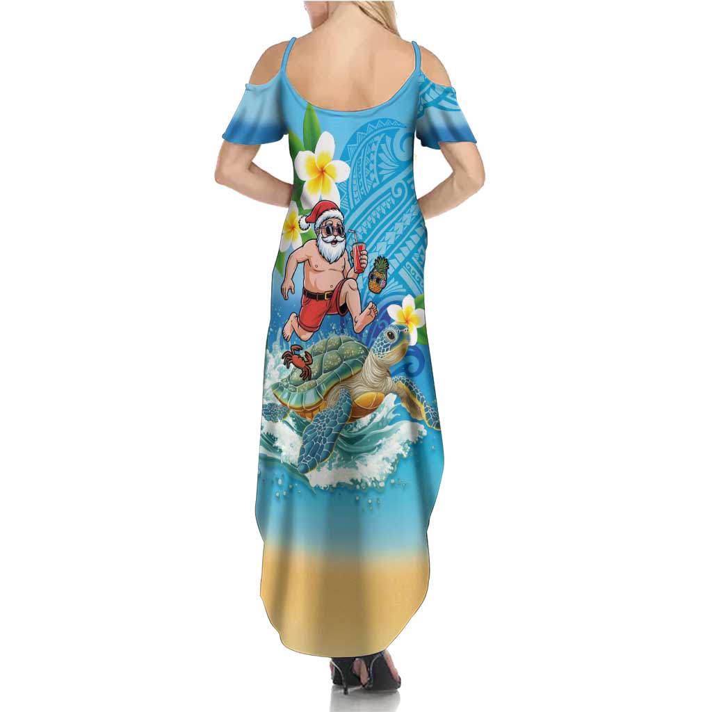 Polynesian Merry Christmas Summer Maxi Dress Funny Santa with Sea Turtle Beach Plumeria - Polynesian Pride